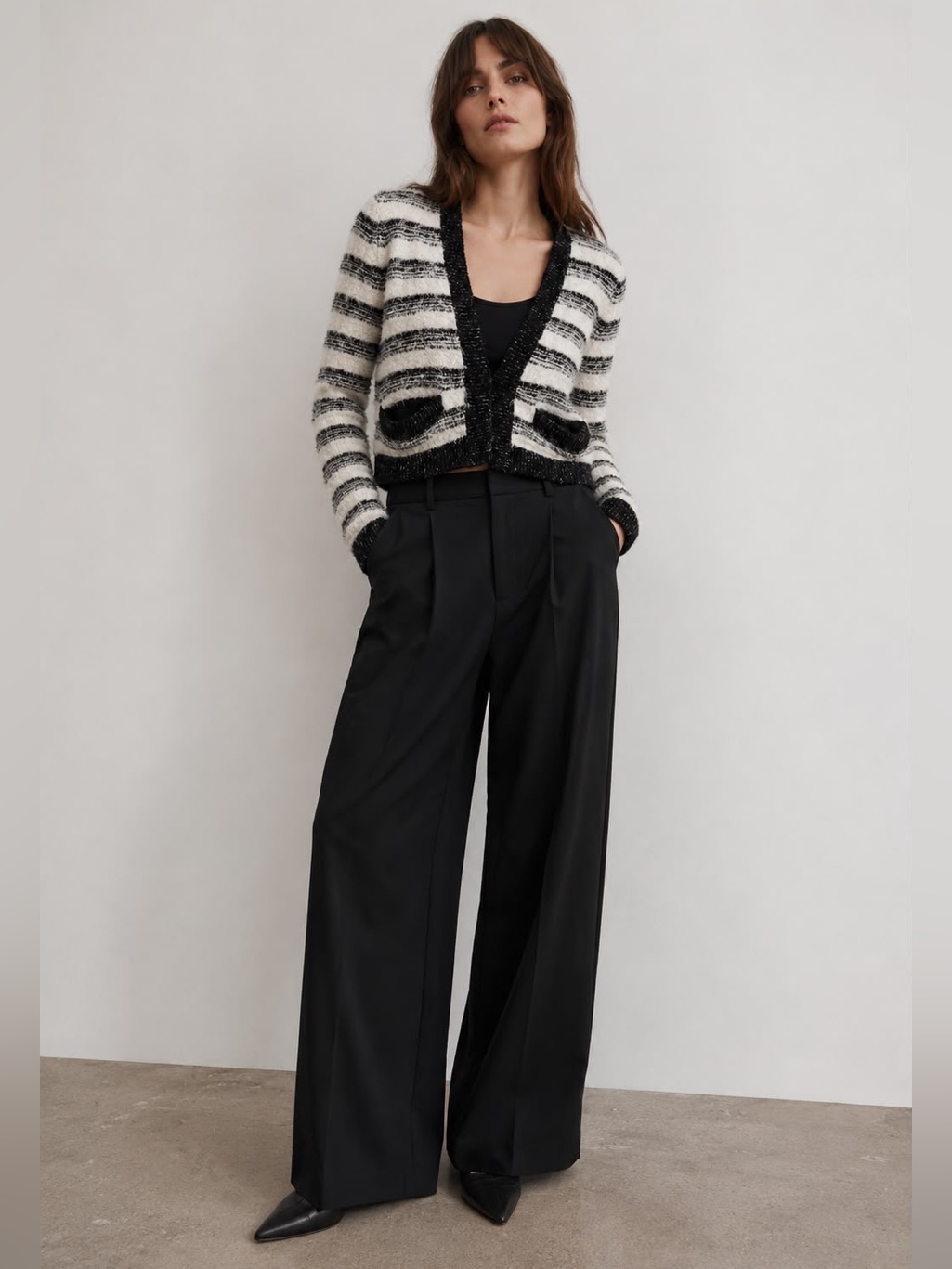 Calvin Klein Black & White Textured Striped Open Front Cardigan Size S